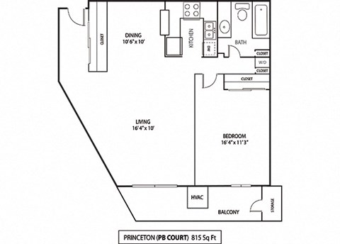 Floor plan for 1 bed, 1 bath, 815 sqft
