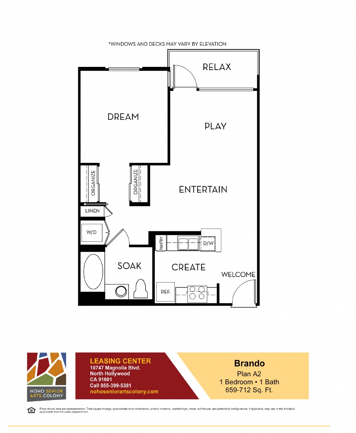 Floor plan for 1 bed, 1 bath, 712 sqft