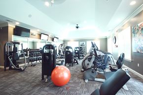 Greenville apartment for rent - a gym with cardio machines and weights and a bowling ball