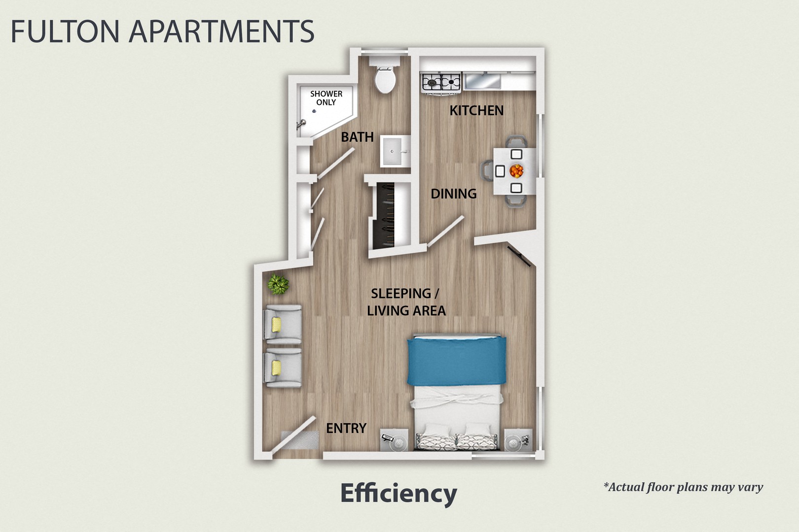 Floor plan for studio, 1 bath, 325 sqft