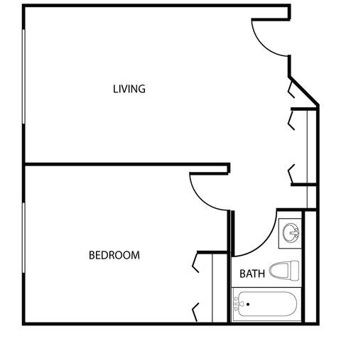 Floor plan for 1 bed, 1 bath, 529 sqft