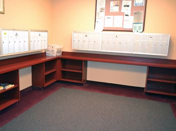Entry seating area and mail room