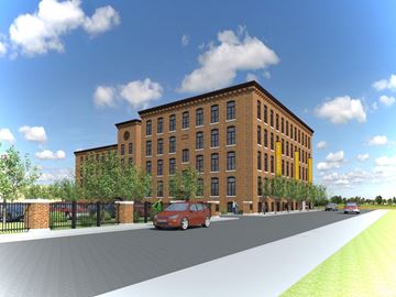 Worcester apartment for rent - a rendering of a building with a red car parked in front of it