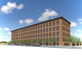 Worcester apartment for rent - a rendering of a brick building with cars parked in front of it