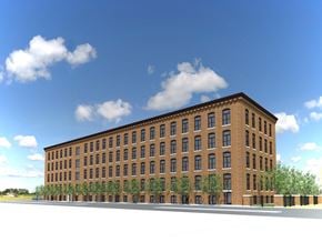 Worcester apartment for rent - a rendering of a large brick building with trees in front of it