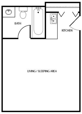 Floor plan for studio, 1 bath, 450 sqft