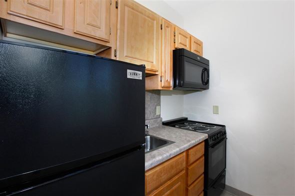 New Haven apartment for rent - a kitchen with a black refrigerator and a stove