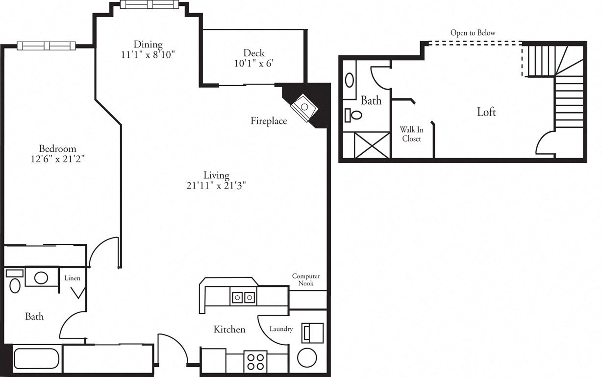 Floor plan for 1 bed, 2 baths, 1684 sqft