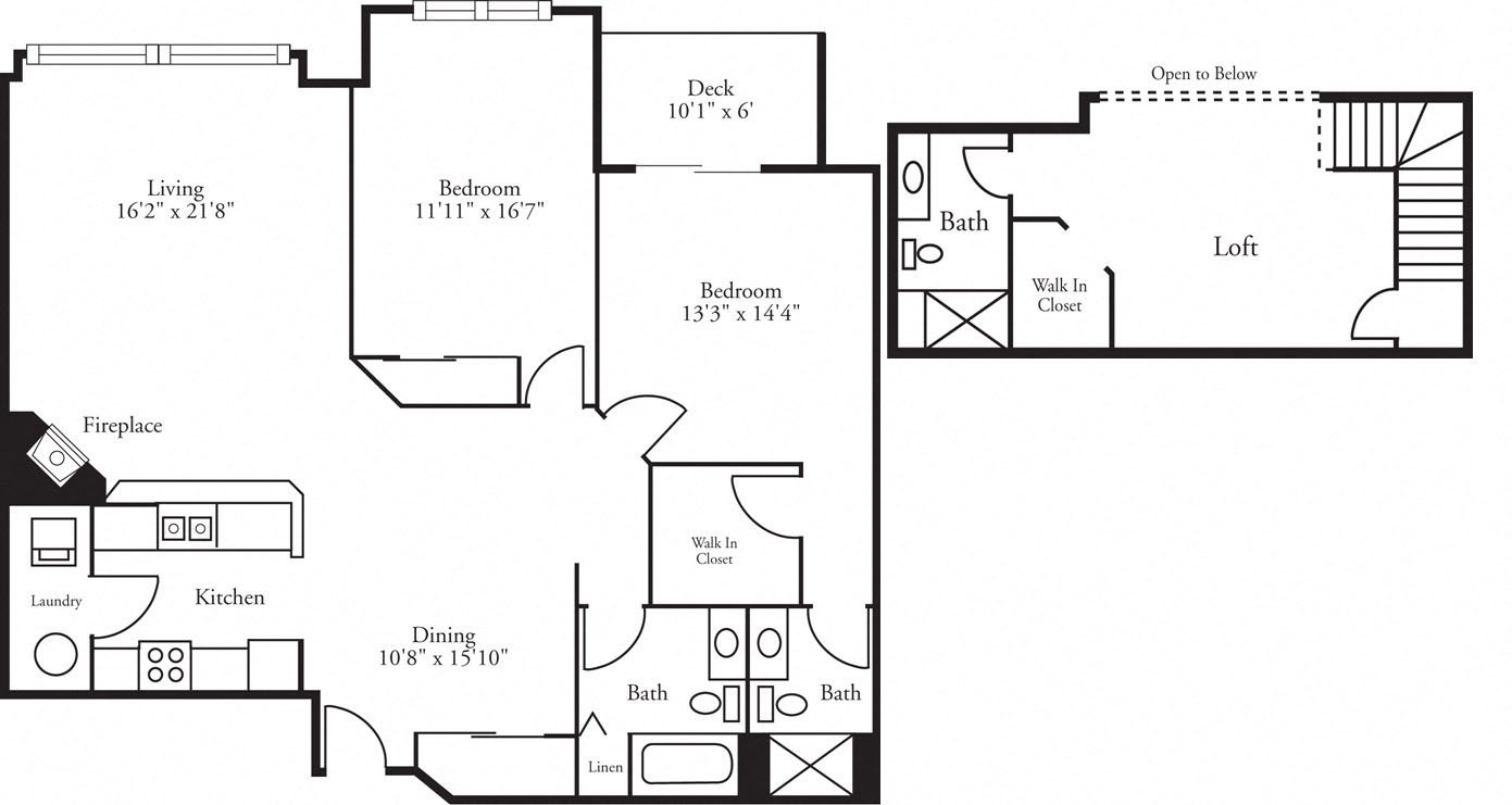 Floor plan for 2 beds, 3 baths, 1882 sqft