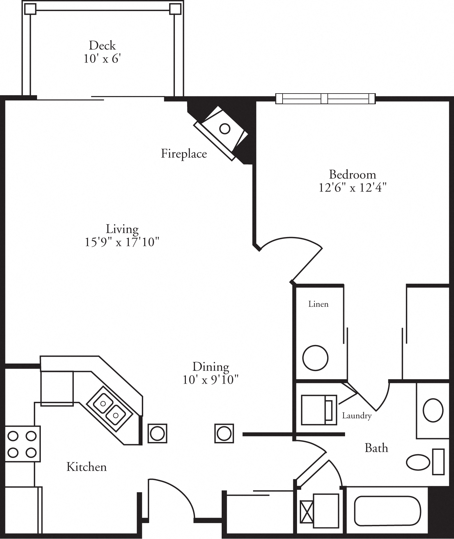 Floor plan for 1 bed, 1 bath, 867 sqft
