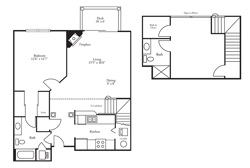Floor plan for 1 bed, 2 baths, 1281 sqft