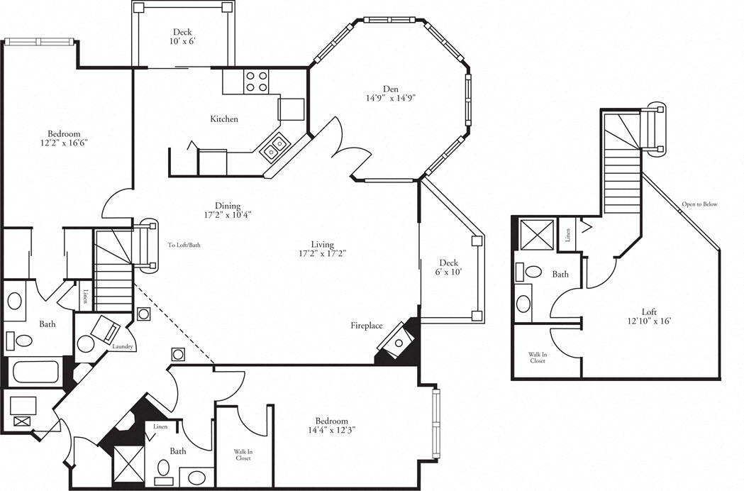 Floor plan for 2 beds, 3 baths, 2087 sqft