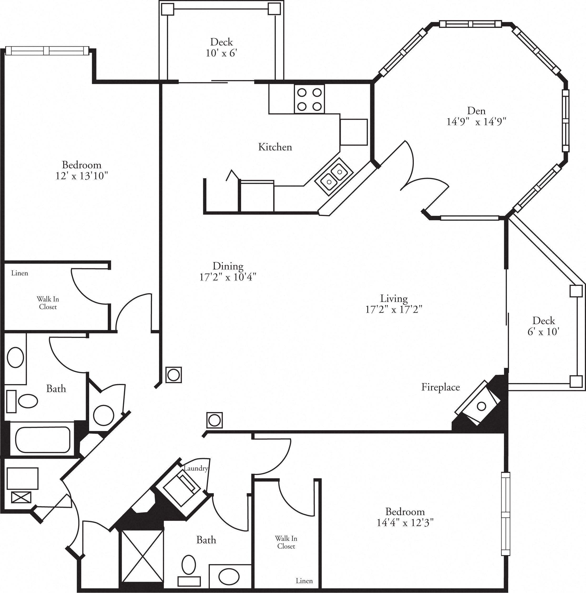 Floor plan for 2 beds, 2 baths, 1759 sqft