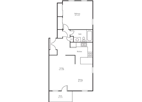 Floor plan for 1 bed, 1 bath, 901 sqft