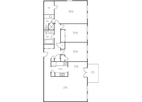 Floor plan for 3 beds, 2 baths, 1458 sqft