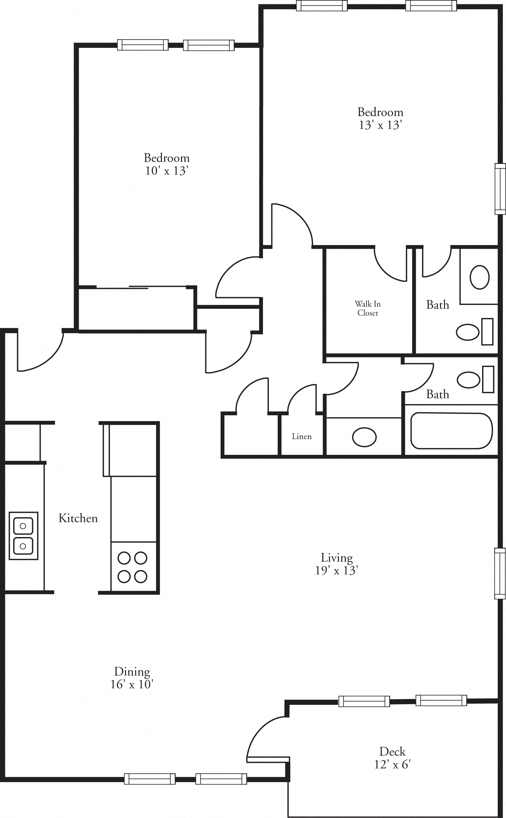 Floor plan for 2 beds, 1.5 baths, 1182 sqft