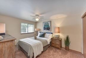 Kent apartment for rent - Bedroom with Window, Carpet, Wood Dresser, and Lamp