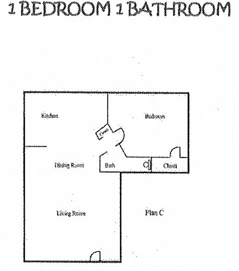 Floor plan for 1 bed, 1 bath, 750 sqft