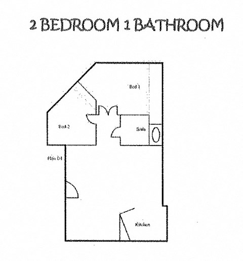 Floor plan for 2 beds, 1 bath, 895 sqft