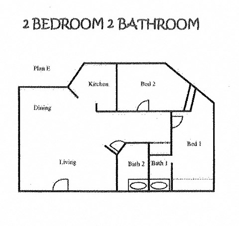 Floor plan for 2 beds, 2 baths, 895 sqft