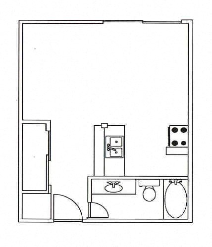 Floor plan for studio, 1 bath, 490 sqft