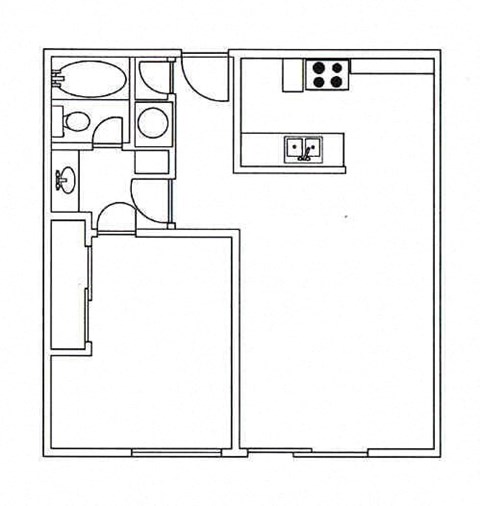 Floor plan for 1 bed, 1 bath, 750 sqft