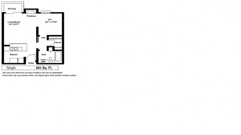 Floor plan for studio, 1 bath, 450 sqft