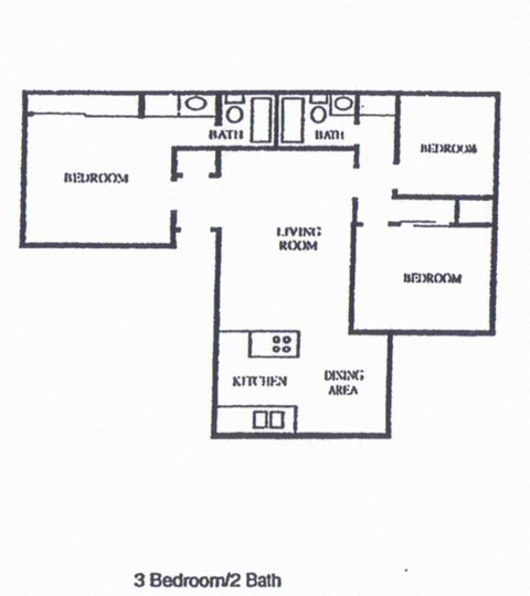 Floor plan for 3 beds, 2 baths, 1190 sqft