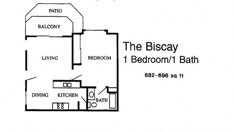 Floor plan for 1 bed, 1 bath, 700 sqft