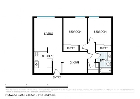 Floor plan for 2 beds, 1 bath, 800 sqft