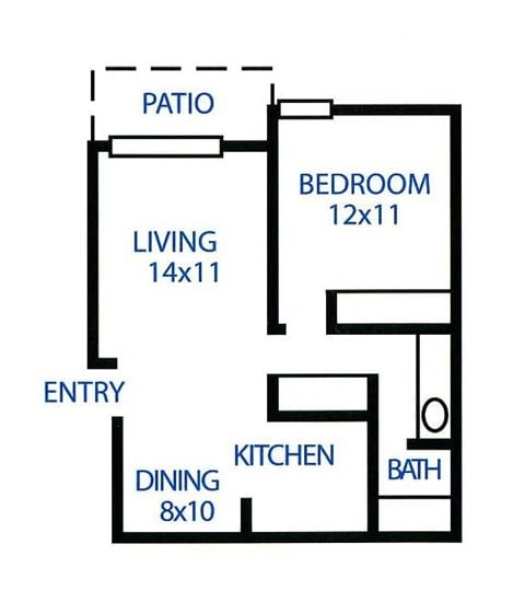 Floor plan for 1 bed, 1 bath, 700 sqft