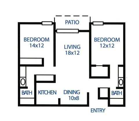 Floor plan for 2 beds, 2 baths, 1087 sqft