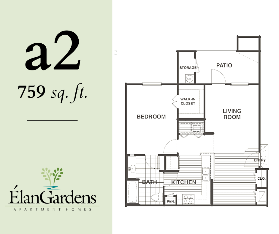 Floor plan for 1 bed, 1 bath, 759 sqft