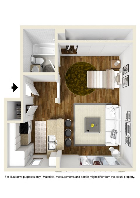 Floor plan for studio, 1 bath, 484 sqft