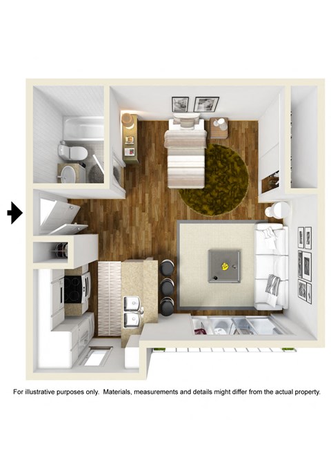 Floor plan for studio, 1 bath, 451 sqft