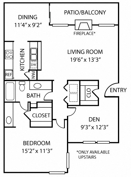 Floor plan for 1 bed, 1 bath, 1067 sqft