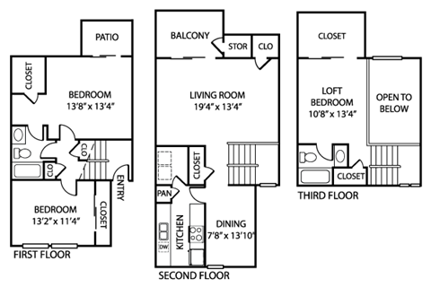 Floor plan for 3 beds, 2 baths, 1617 sqft