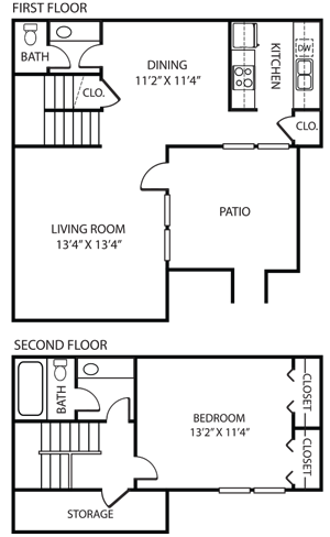 Floor plan for 1 bed, 1 bath, 906 sqft