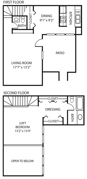 Floor plan for 1 bed, 1 bath, 997 sqft