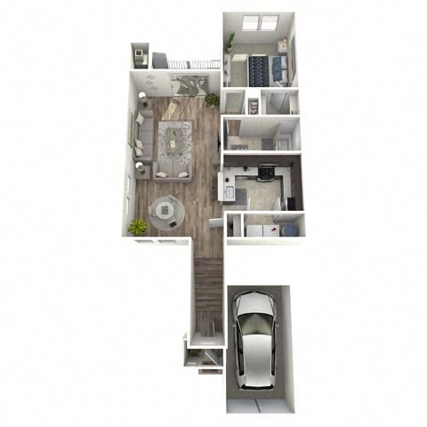 Floor plan for 1 bed, 1 bath, 750 sqft