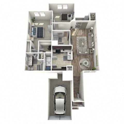 Floor plan for 1 bed, 2 baths, 1085 sqft
