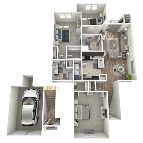 Floor plan for 2 beds, 2 baths, 1300 sqft