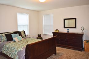 Willow Street apartment for rent - a bedroom with a bed and dresser and two windows