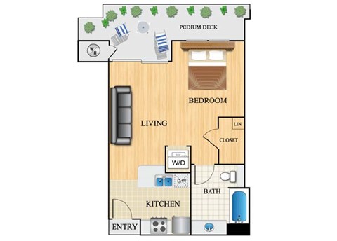 Floor plan for studio, 1 bath, 525 sqft