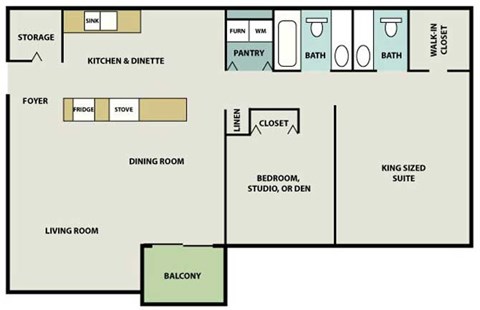 Floor plan for 2 beds, 2 baths, 1900 sqft