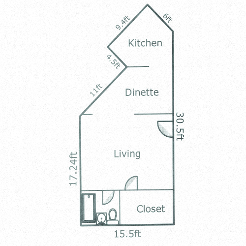 Floor plan for studio, 1 bath, 425 sqft