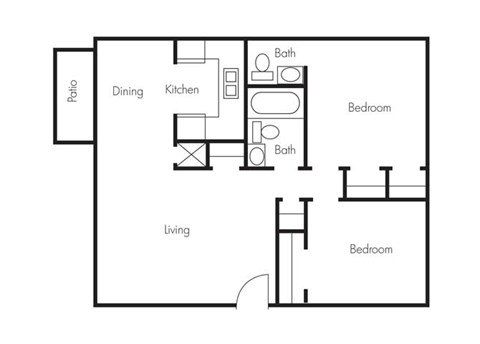 Floor plan for 2 beds, 1.5 baths, 900 sqft