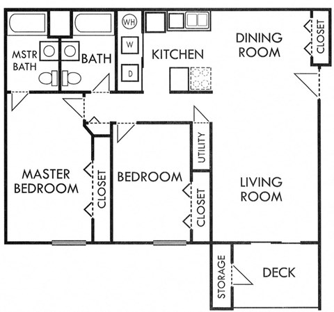 Floor plan for 2 beds, 2 baths, 1000 sqft