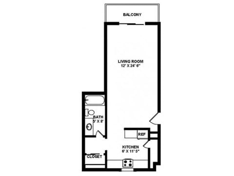 Floor plan for studio, 1 bath, 550 sqft