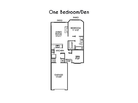 Floor plan for 1 bed, 1 bath, 800 sqft
